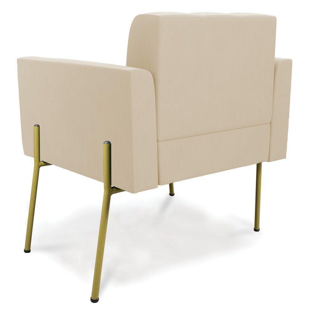 Poltrona Pé De Ferro Dourado Para Sala Kit 2 Elisa Suede Bege D03 - D'rossi - 4