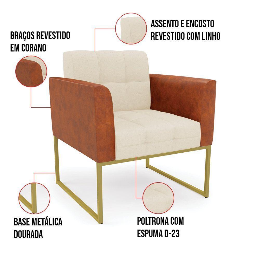 Poltrona Base Industrial Dourado Elisa Nozes-linho Bege A19 D03 - D'rossi - 2