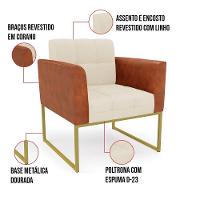 Poltrona Base Industrial Dourado Elisa Nozes-linho Bege A19 D03 - D'rossi - 2