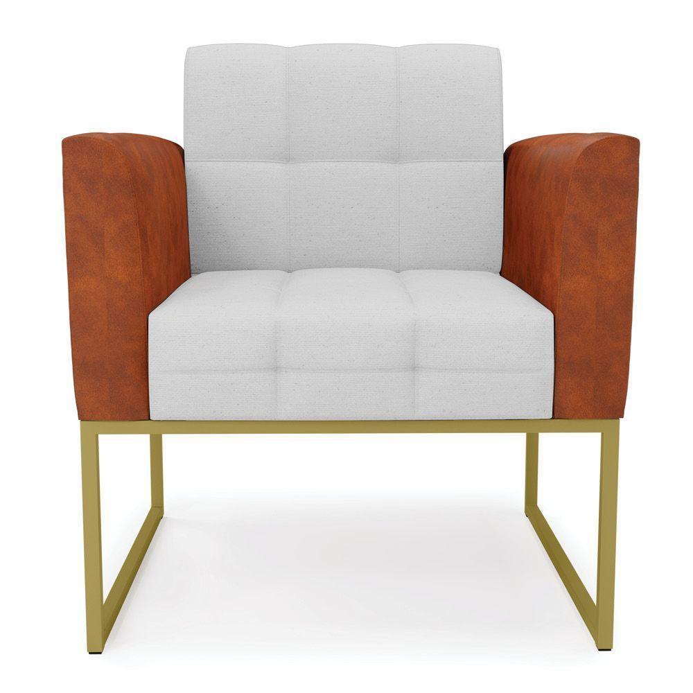 Poltrona Base Industrial Dourado Elisa Nozes-linho Cinza A05 D03 - D'rossi - 5