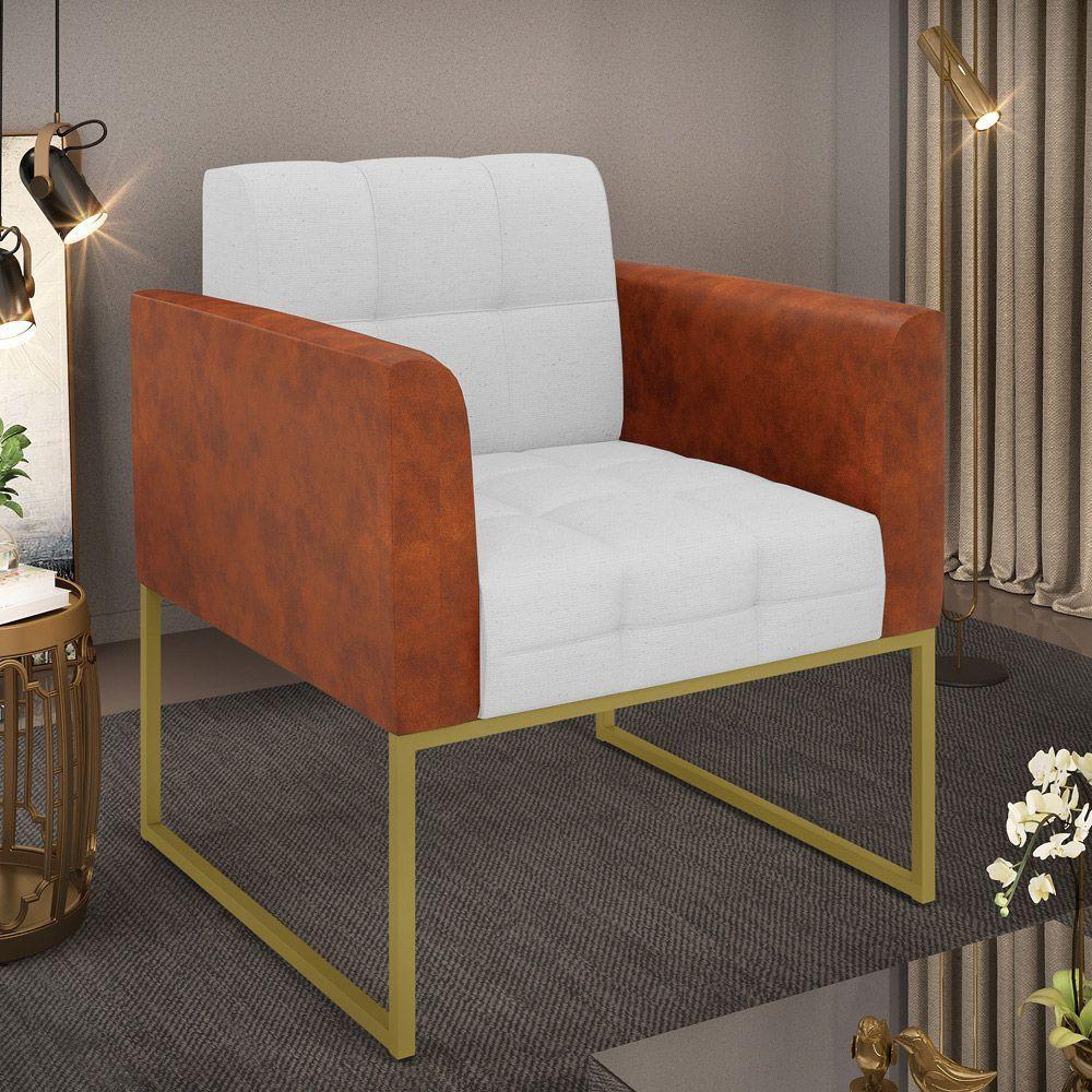 Poltrona Base Industrial Dourado Elisa Nozes-linho Cinza A05 D03 - D'rossi - 6