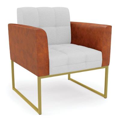 Poltrona Base Industrial Dourado Elisa Nozes-linho Cinza A05 D03 - D'rossi