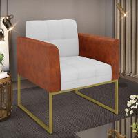 Poltrona Base Industrial Dourado Elisa Nozes-linho Cinza A05 D03 - D'rossi - 6