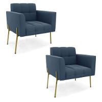 Poltrona Pé De Ferro Dourado Para Sala Kit 2 Elisa Suede Azul Marinho D03 - D'rossi - 1