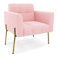 Poltrona Pé De Ferro Dourado Para Sala Elisa Suede Rosa Bebê D03 - D'rossi - 1