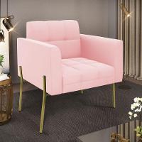 Poltrona Pé De Ferro Dourado Para Sala Elisa Suede Rosa Bebê D03 - D'rossi - 6