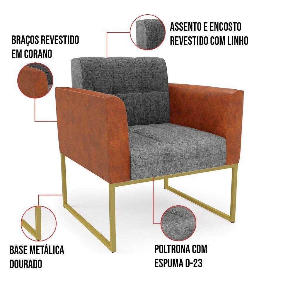 Poltrona Base Industrial Dourado Elisa Nozes-linho Grafite A26 D03 - D'rossi - 4