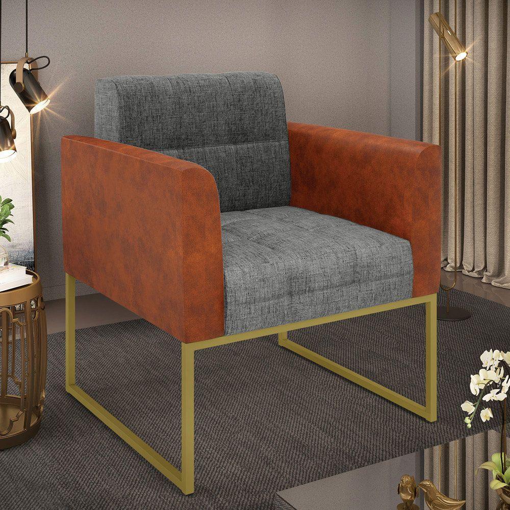 Poltrona Base Industrial Dourado Elisa Nozes-linho Grafite A26 D03 - D'rossi - 5