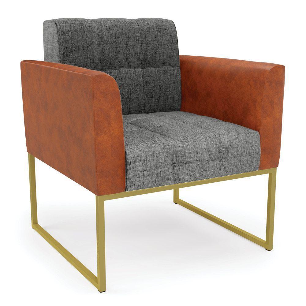 Poltrona Base Industrial Dourado Elisa Nozes-linho Grafite A26 D03 - D'rossi - 6