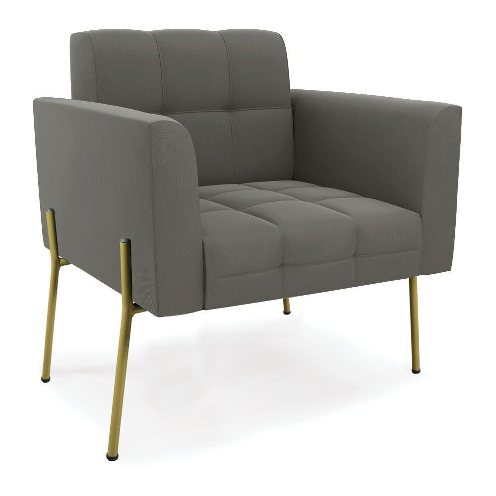 Poltrona Pé De Ferro Dourado Para Sala Elisa Suede Grafite D03 - D'rossi - 1