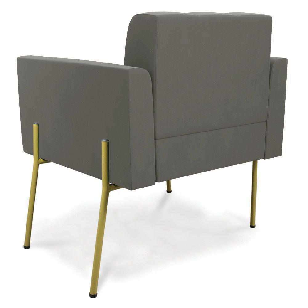 Poltrona Pé De Ferro Dourado Para Sala Elisa Suede Grafite D03 - D'rossi - 4