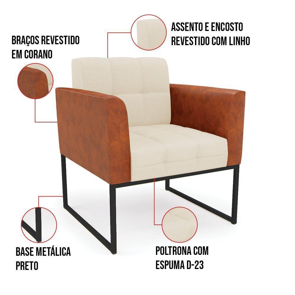 Poltrona Base Industrial Preto Kit 2 Elisa Nozes-linho Bege A19 D03 - D'rossi - 2