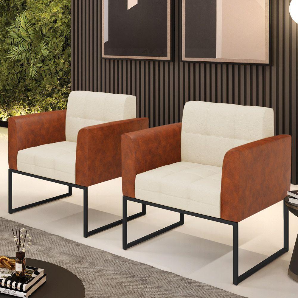 Poltrona Base Industrial Preto Kit 2 Elisa Nozes-linho Bege A19 D03 - D'rossi - 6