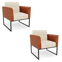 Poltrona Base Industrial Preto Kit 2 Elisa Nozes-linho Bege A19 D03 - D'rossi - 1