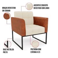 Poltrona Base Industrial Preto Kit 2 Elisa Nozes-linho Bege A19 D03 - D'rossi - 2