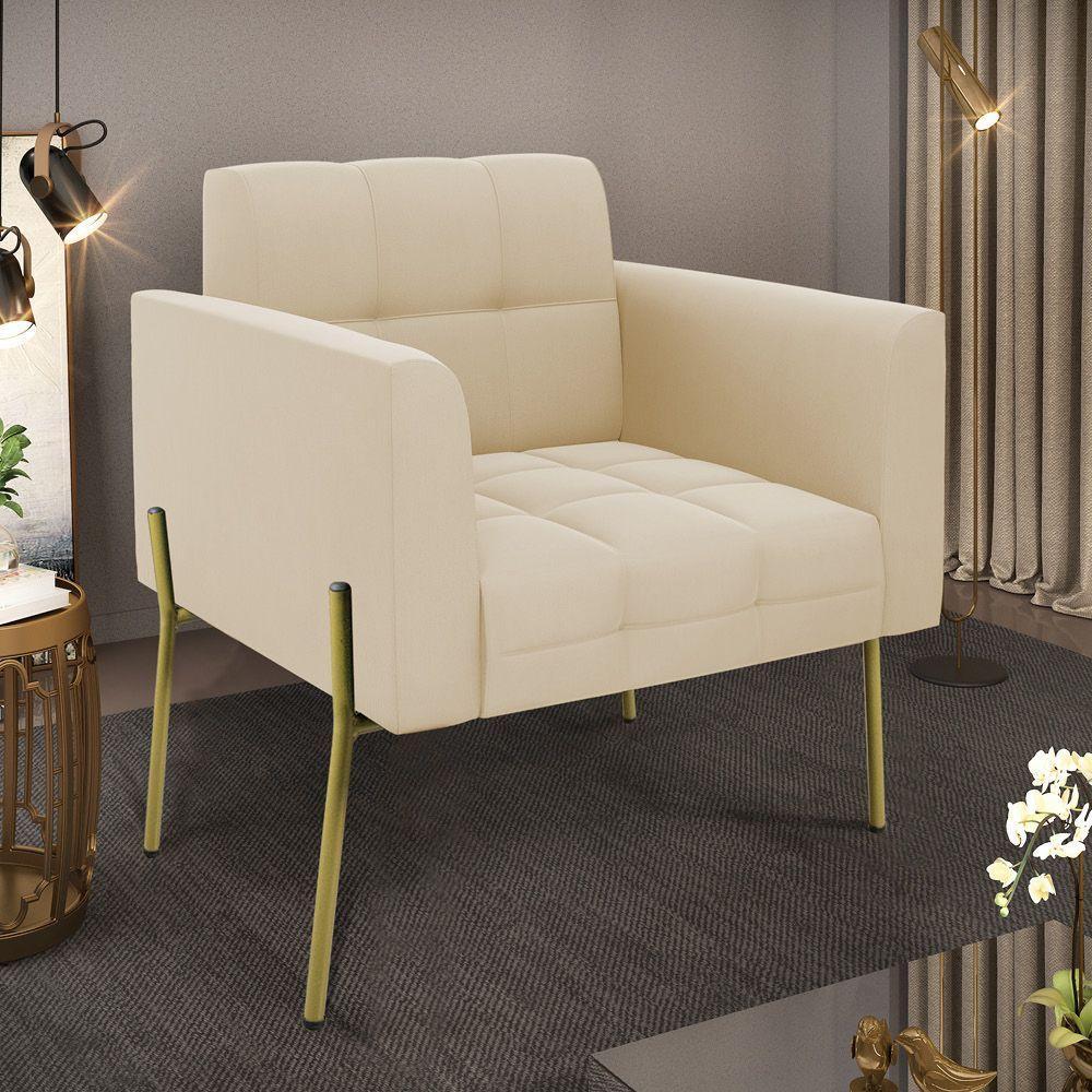 Poltrona Pé De Ferro Dourado Para Sala Elisa Suede Bege D03 - D'rossi - 6