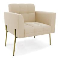 Poltrona Pé De Ferro Dourado Para Sala Elisa Suede Bege D03 - D'rossi - 1