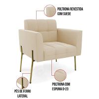 Poltrona Pé De Ferro Dourado Para Sala Elisa Suede Bege D03 - D'rossi - 2