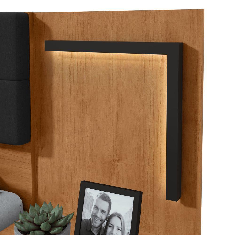 Cabeceira Casal 160cm 2 Mesas De Cabeceira Com Led Calitan Amendoa Clean Preto Fosco - 7