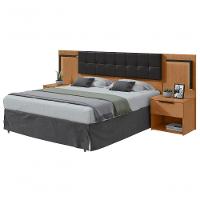 Cabeceira Casal 160cm 2 Mesas De Cabeceira Com Led Calitan Amendoa Clean Preto Fosco - 1