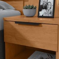 Cabeceira Casal 160cm 2 Mesas De Cabeceira Com Led Calitan Amendoa Clean Preto Fosco - 2