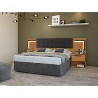 Cabeceira Casal 160cm 2 Mesas De Cabeceira Com Led Calitan Amendoa Clean Preto Fosco