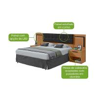 Cabeceira Casal 160cm 2 Mesas De Cabeceira Com Led Calitan Amendoa Clean Preto Fosco - 5