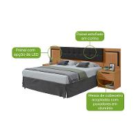 Cabeceira Casal 160cm 2 Mesas De Cabeceira Com Led Calitan - Lopas Amendoa Clean/preto Fosco - 3