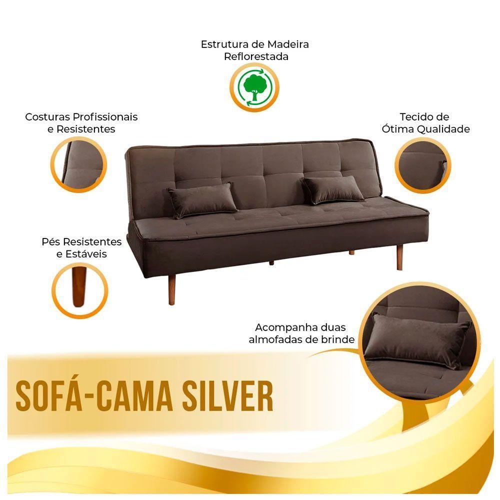 Sofá Cama Silver 3 Lugares Marrom Café Shop Das Cabeceiras Marrom Café - 5