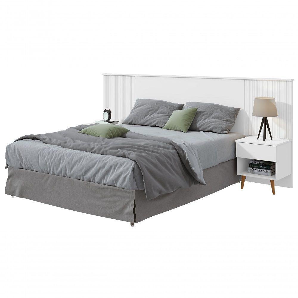 Cabeceira Casal 2 Mesas De Cabeceira Like - Lopas Branco - 1