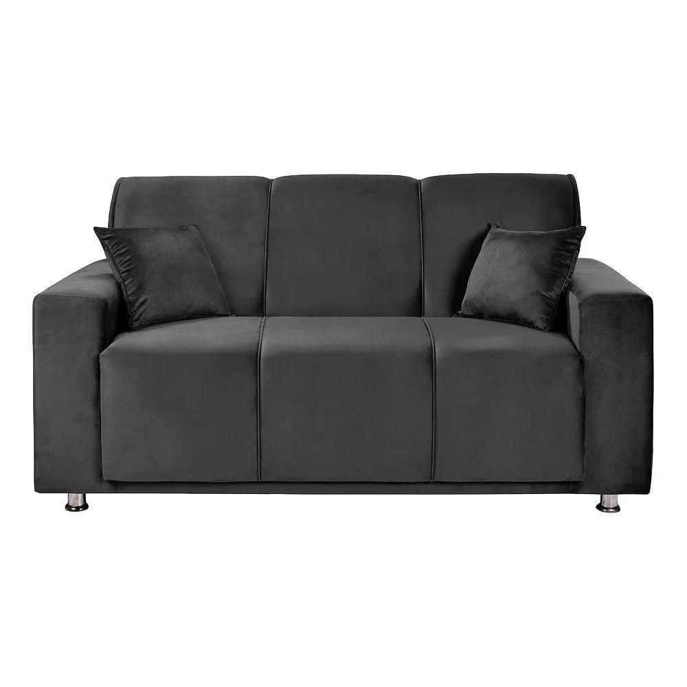 Sofá 3 Lugares Fixo Tokyo Veludo Chumbo Shop Das Cabeceiras Cinza Chumbo - 1