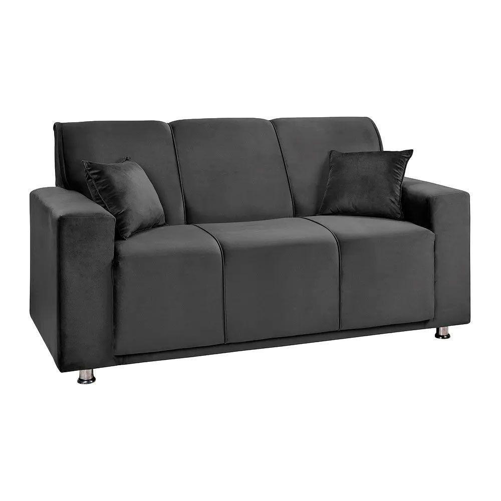 Sofá 3 Lugares Fixo Tokyo Veludo Chumbo Shop Das Cabeceiras Cinza Chumbo - 2