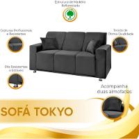 Sofá 3 Lugares Fixo Tokyo Veludo Chumbo Shop Das Cabeceiras Cinza Chumbo - 7