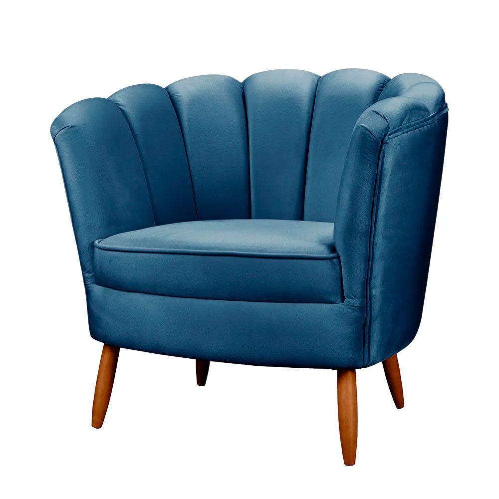 Poltrona Ariel Petala Decorativa Pés De Madeira Veludo Azul - 6