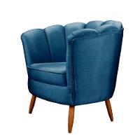 Poltrona Ariel Petala Decorativa Pés De Madeira Veludo Azul - 3