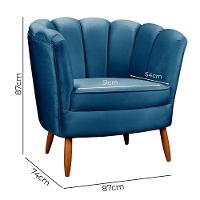 Poltrona Ariel Petala Decorativa Pés De Madeira Veludo Azul
