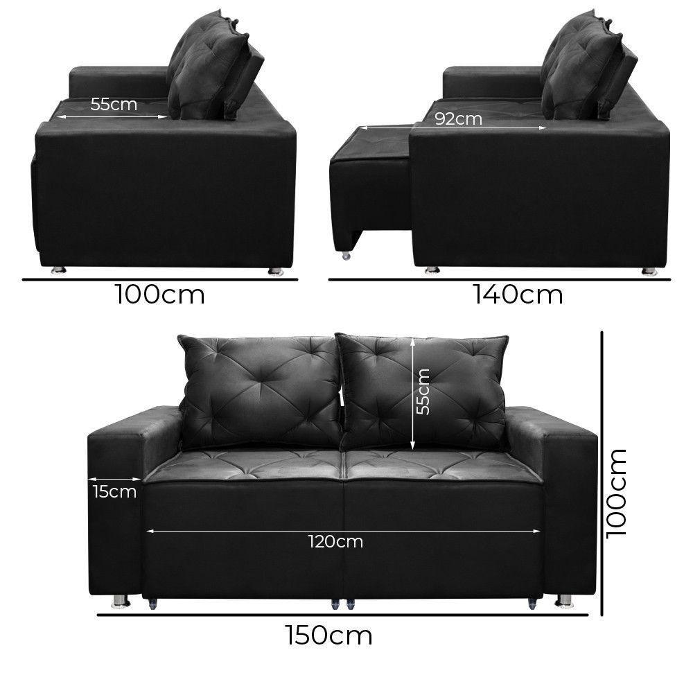 Sofá Retrátil E Reclinável 2 Lugares Bariloche 1.50cm Veludo Preto - 4