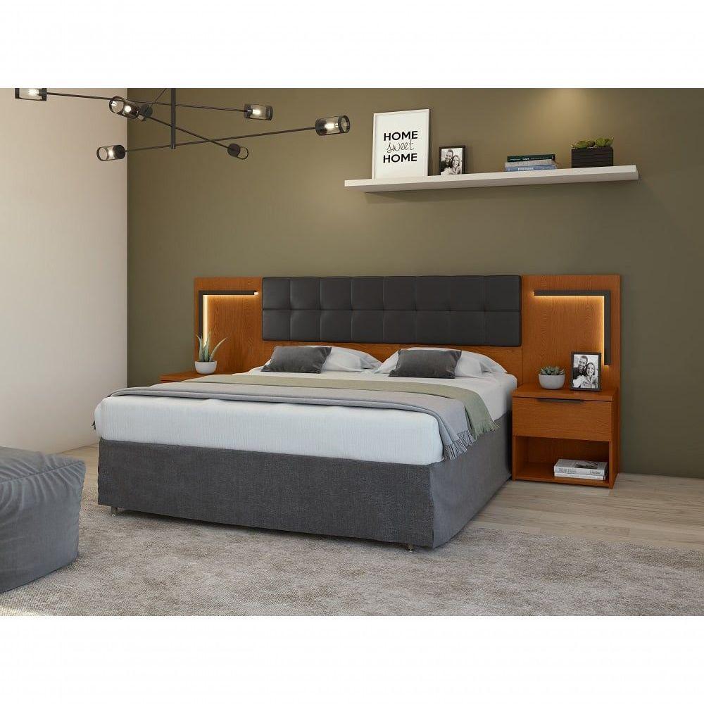 Cabeceira Casal 160cm 2 Mesas De Cabeceira Com Led Calitan - Lopas Frassino/preto Fosco - 2