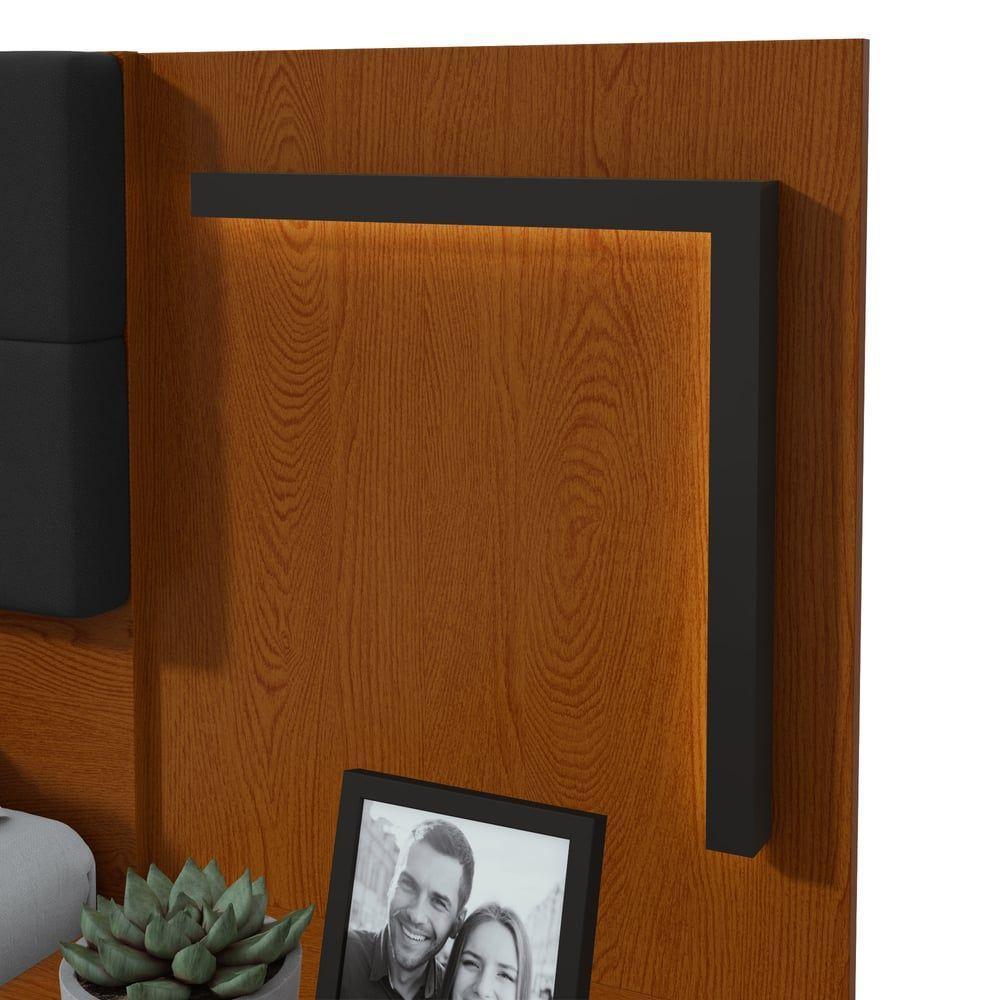 Cabeceira Casal 160cm 2 Mesas De Cabeceira Com Led Calitan - Lopas Frassino/preto Fosco - 8
