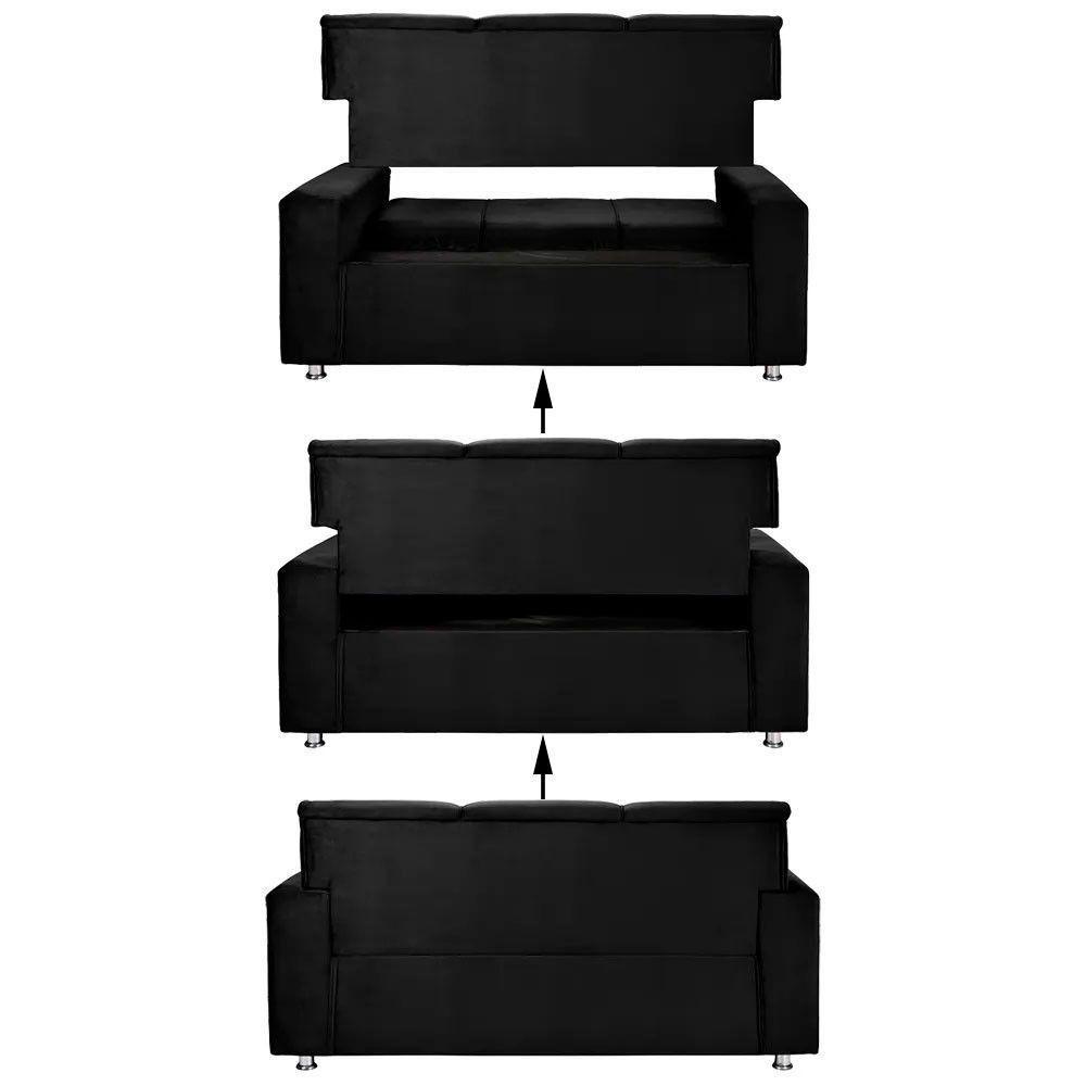 Sofá 3 Lugares Fixo Tokyo Veludo Shop Das Cabeceiras Preto - 3