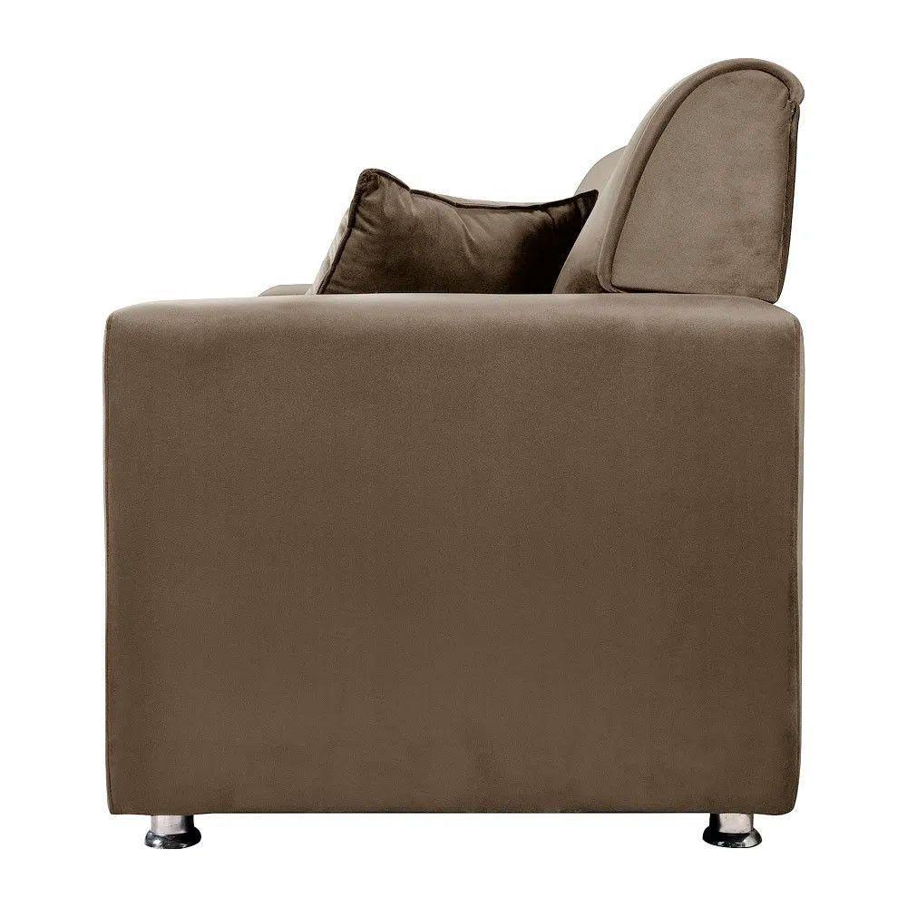 Sofá 3 Lugares Fixo Tokyo Veludo Shop Das Cabeceiras Marrom Castor - 4