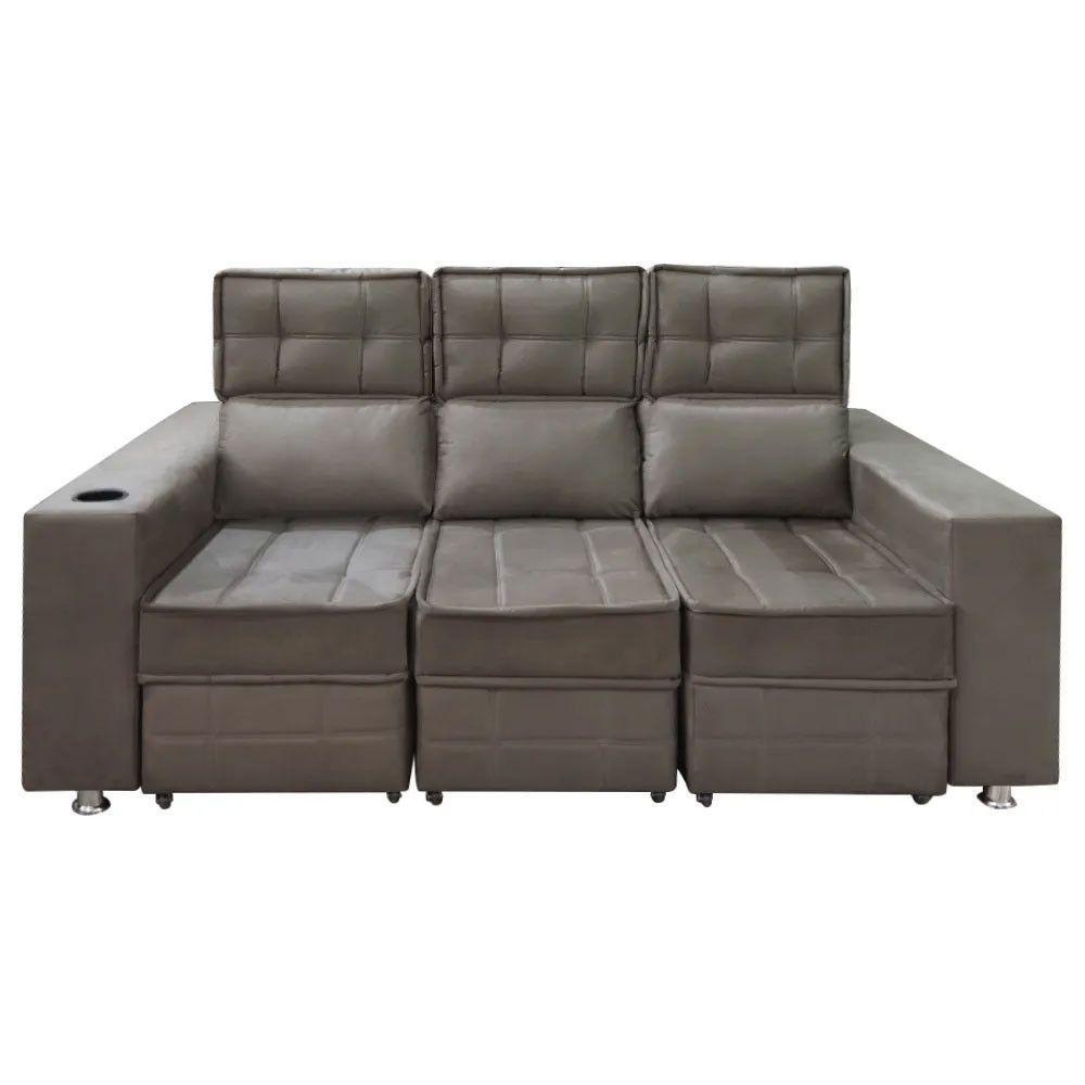 Sofá Retrátil E Reclinável 3 Lugares Londres 2.10cm C-molas Marrom Castor - 3