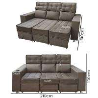 Sofá Retrátil E Reclinável 3 Lugares Londres 2.10cm C-molas Marrom Castor