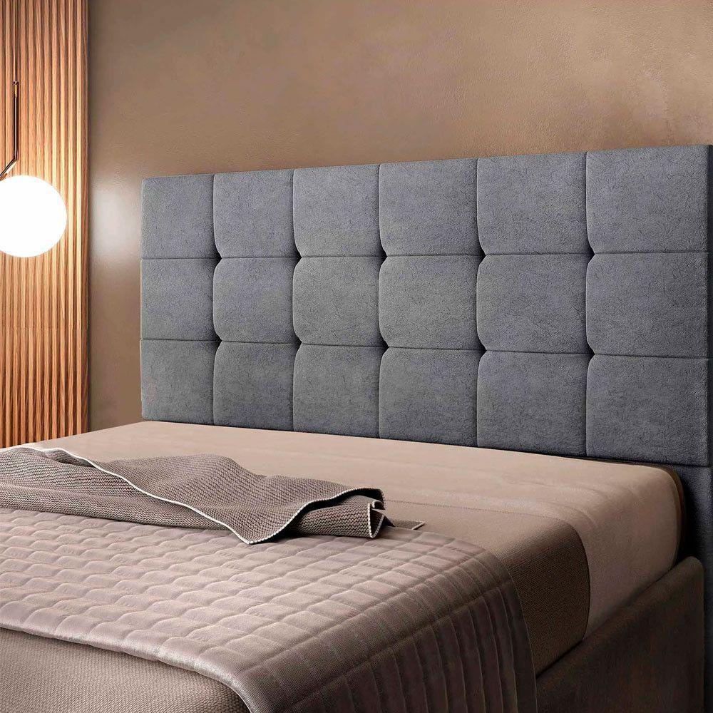 Cabeceira Cama Box Queen Em Suede Cinza Shop Das Cabeceiras Cinza - 5