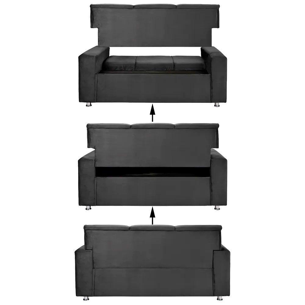 Sofá 3 Lugares Fixo Tokyo Veludo Shop Das Cabeceiras Cinza Chumbo - 3