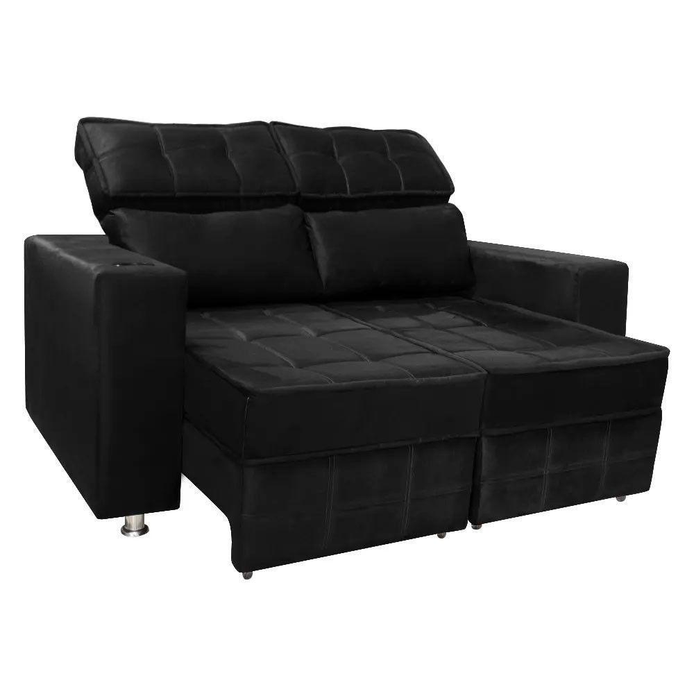 Sofá Retrátil E Reclinável 2 Lugares Londres 1.60cm C-molas Preto - 2