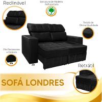 Sofá Retrátil E Reclinável 2 Lugares Londres 1.60cm C-molas Preto - 5