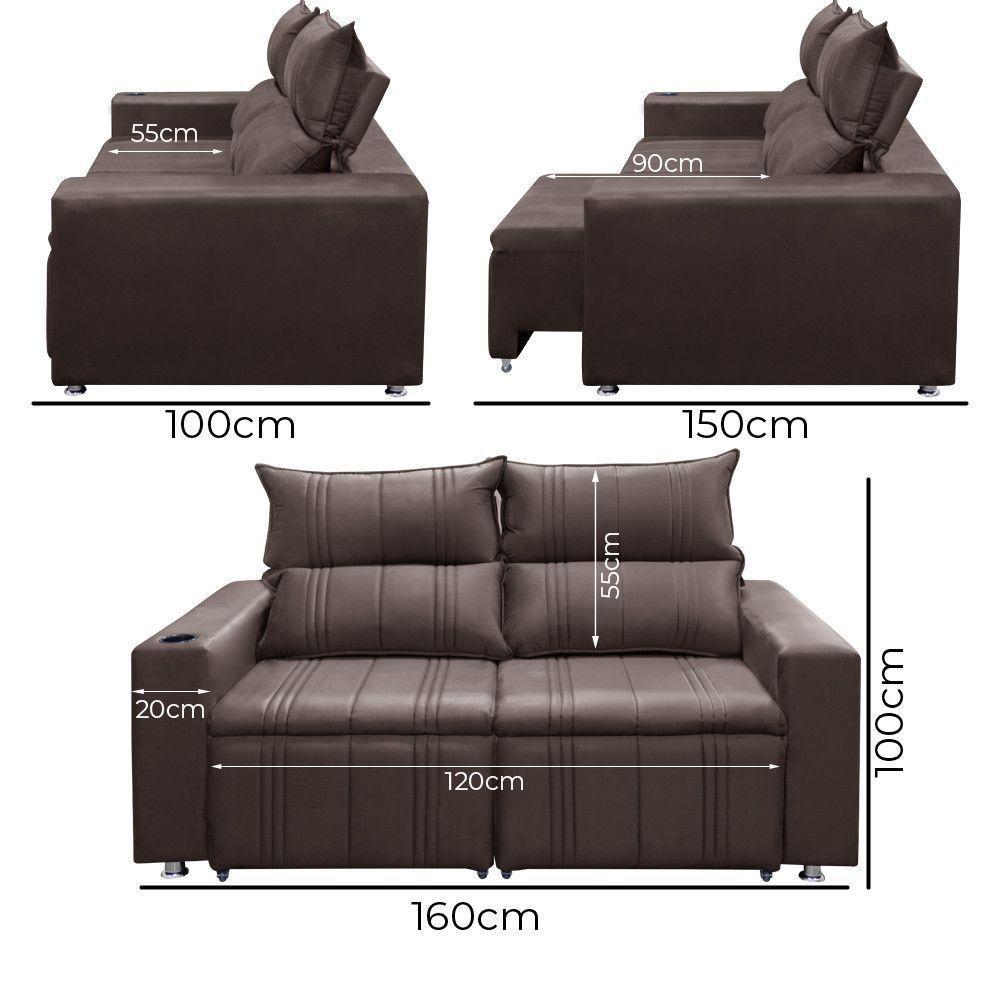 Sofá Retrátil E Reclinável 2 Lugares Madri 1,60m Suede Café - 4