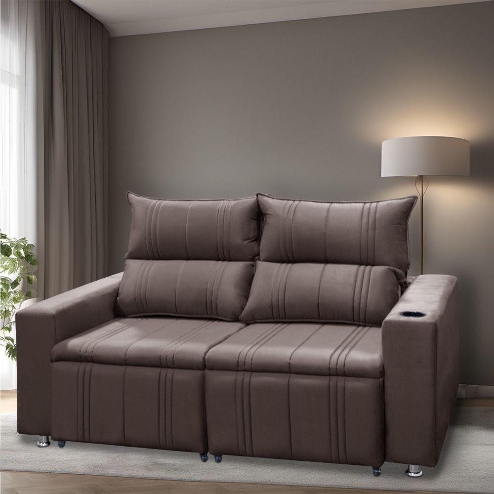 Sofá Retrátil E Reclinável 2 Lugares Madri 1,60m Suede Café - 5