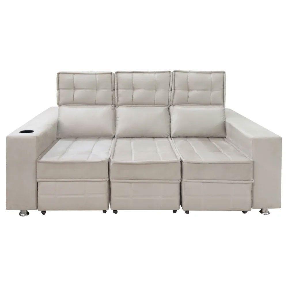 Sofá Retrátil E Reclinável 3 Lugares Londres 2.10cm C-molas Bege Marfim - 1